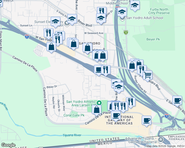 map of restaurants, bars, coffee shops, grocery stores, and more near 130 West Calle Primera in San Diego