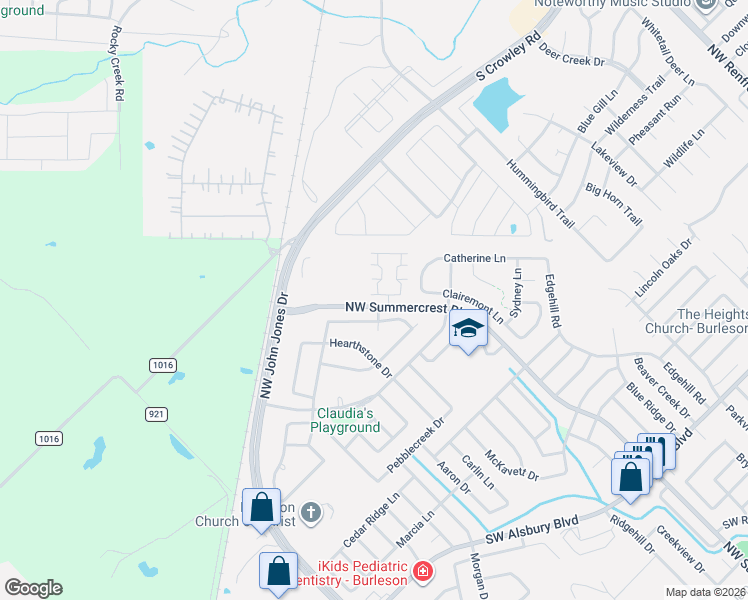 map of restaurants, bars, coffee shops, grocery stores, and more near 1329 Summerset Lane in Burleson