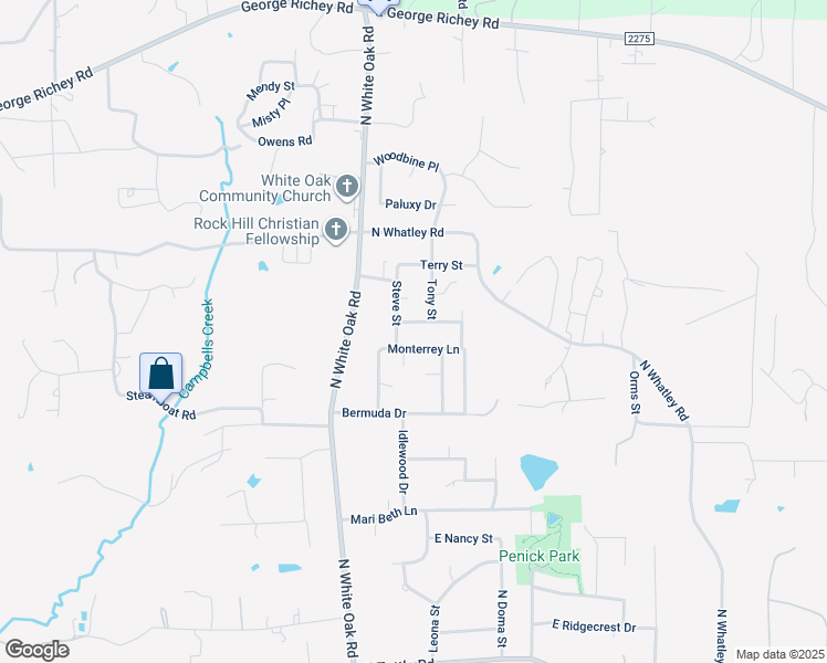 map of restaurants, bars, coffee shops, grocery stores, and more near 201 Kim Street in White Oak