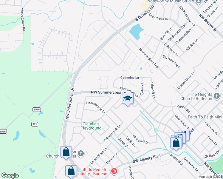 map of restaurants, bars, coffee shops, grocery stores, and more near 1340 Catherine Lane in Burleson