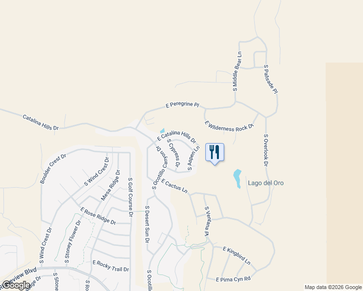 map of restaurants, bars, coffee shops, grocery stores, and more near 66254 East Box Elder Road in Tucson