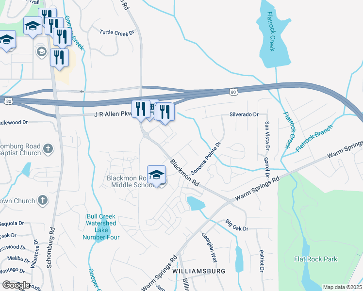 map of restaurants, bars, coffee shops, grocery stores, and more near 7300 Blackmon Road in Columbus