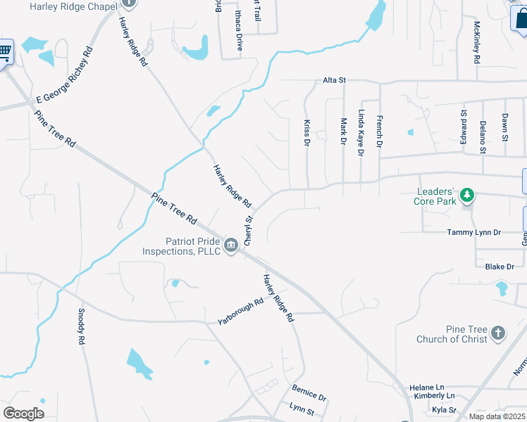 map of restaurants, bars, coffee shops, grocery stores, and more near 1007 Cheryl Street in Longview