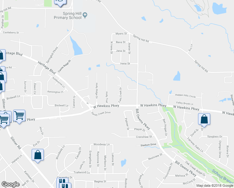 map of restaurants, bars, coffee shops, grocery stores, and more near 2405 Sugar Creek Circle in Longview