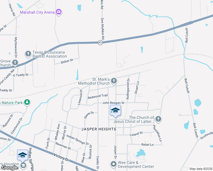 map of restaurants, bars, coffee shops, grocery stores, and more near 3909 Bridle Path in Marshall