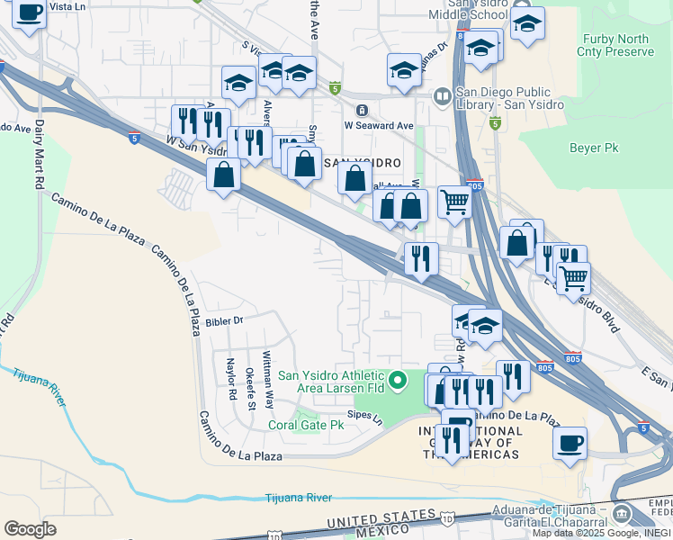 map of restaurants, bars, coffee shops, grocery stores, and more near 220 West Calle Primera in San Diego