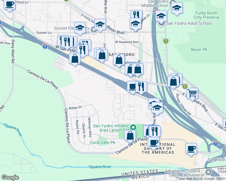 map of restaurants, bars, coffee shops, grocery stores, and more near 220 West Calle Primera in San Diego