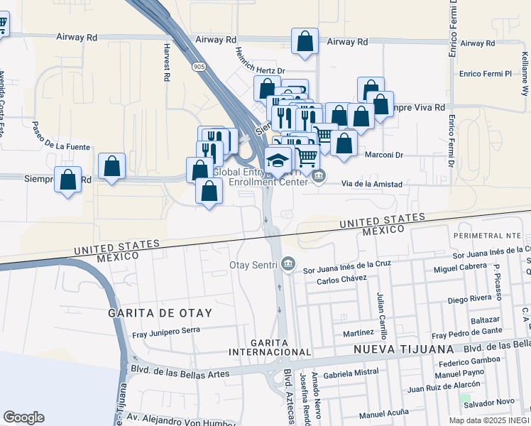 map of restaurants, bars, coffee shops, grocery stores, and more near 9777 Via de la Amistad in San Diego