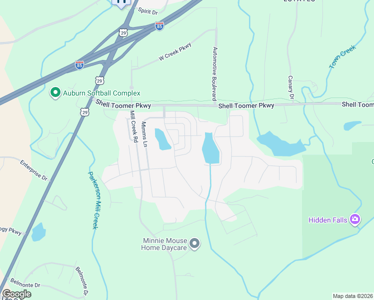 map of restaurants, bars, coffee shops, grocery stores, and more near 605 Shell Toomer Parkway in Auburn