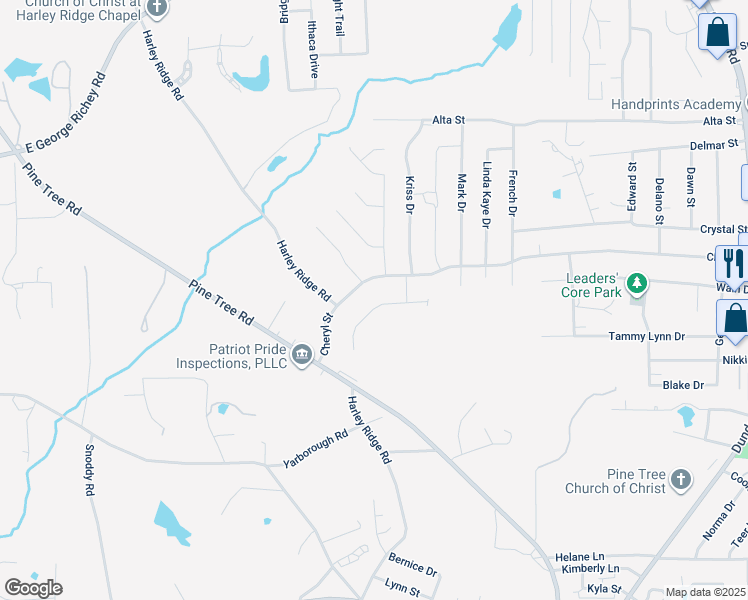map of restaurants, bars, coffee shops, grocery stores, and more near 809 Crepe Myrtle Lane in Longview