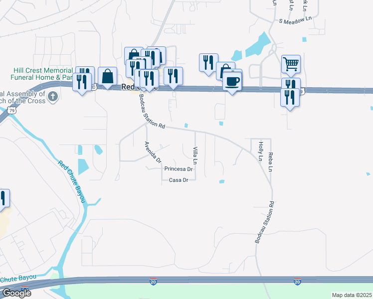 map of restaurants, bars, coffee shops, grocery stores, and more near 950 Villa Cir in Haughton