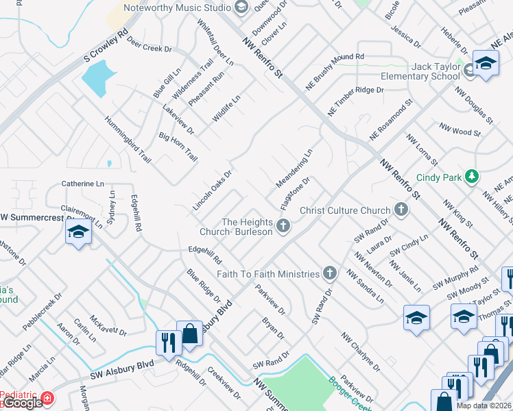 map of restaurants, bars, coffee shops, grocery stores, and more near 858 Copperfield Drive in Burleson