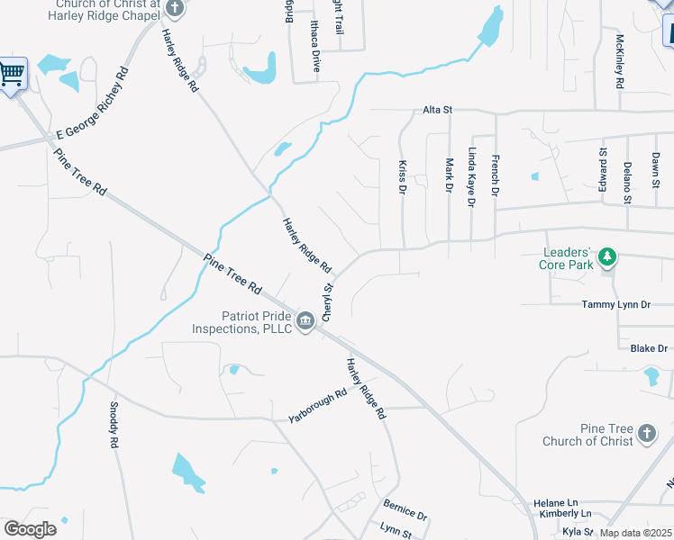 map of restaurants, bars, coffee shops, grocery stores, and more near 1007 Cheryl Street in Longview