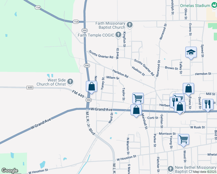 map of restaurants, bars, coffee shops, grocery stores, and more near 2704 Cobb Street in Marshall