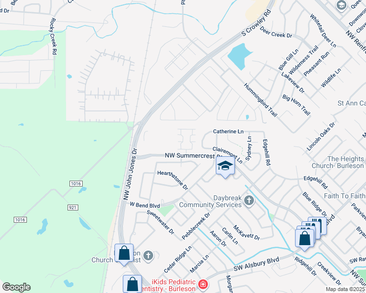 map of restaurants, bars, coffee shops, grocery stores, and more near 1329 Summerset Lane in Burleson