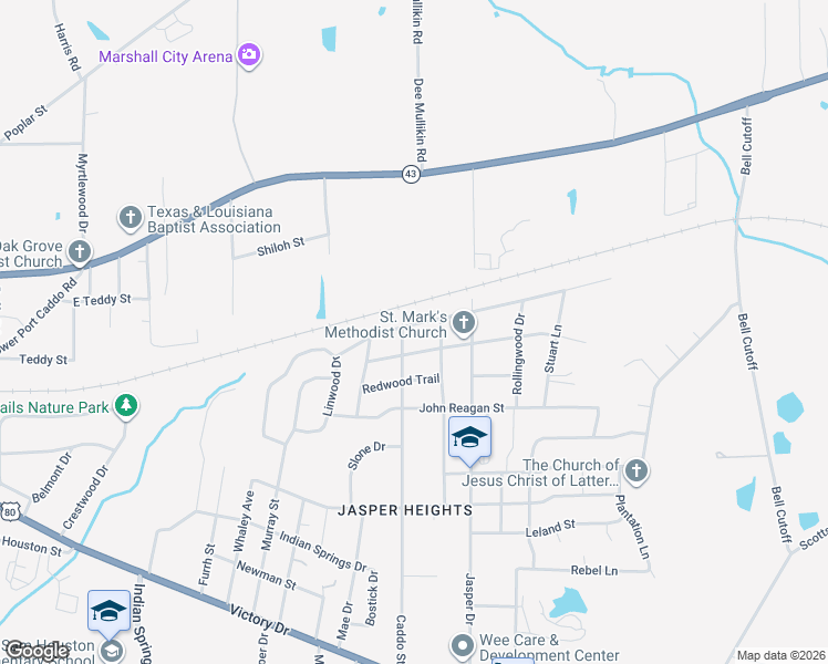 map of restaurants, bars, coffee shops, grocery stores, and more near 3909 Bridle Path in Marshall