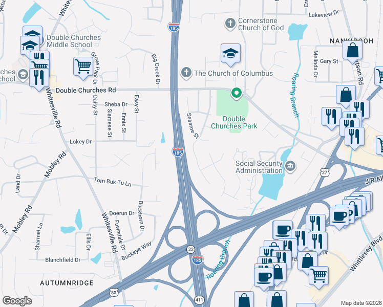 map of restaurants, bars, coffee shops, grocery stores, and more near 7221 Paprika Lane in Columbus