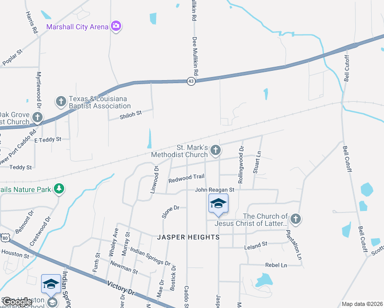 map of restaurants, bars, coffee shops, grocery stores, and more near 3902 Forest Trail in Marshall