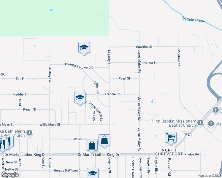 map of restaurants, bars, coffee shops, grocery stores, and more near 2439 Legardy Street in Shreveport