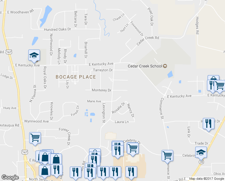 map of restaurants, bars, coffee shops, grocery stores, and more near 2099 Goodwin Road in Ruston