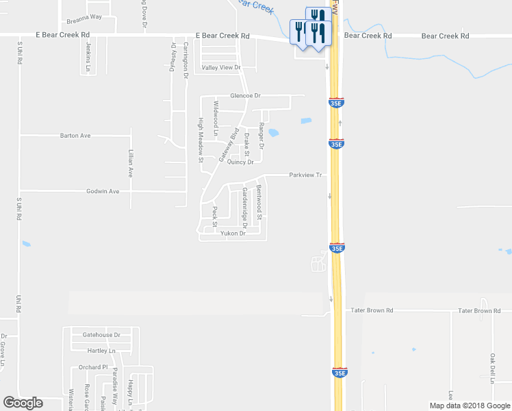 map of restaurants, bars, coffee shops, grocery stores, and more near 2017 Bentwood Street in Red Oak