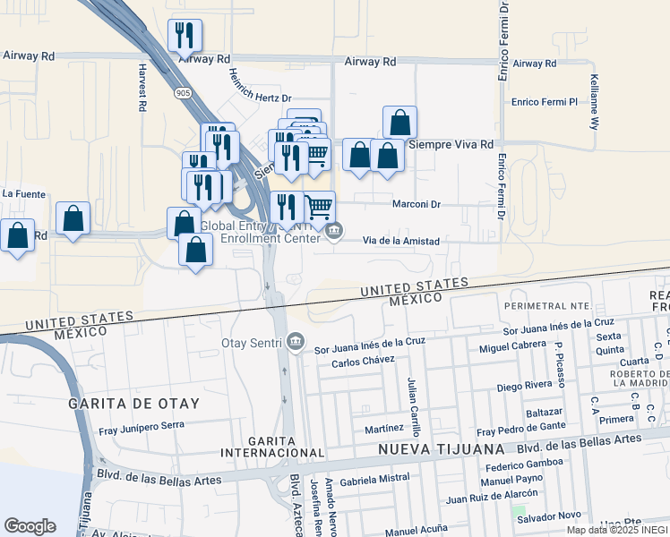 map of restaurants, bars, coffee shops, grocery stores, and more near 9777 Via de la Amistad in San Diego