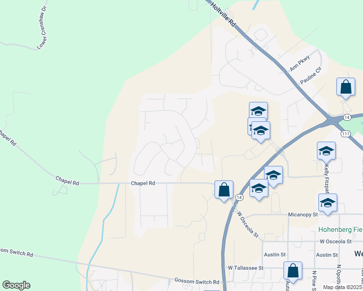 map of restaurants, bars, coffee shops, grocery stores, and more near 103 Barnes Court in Wetumpka