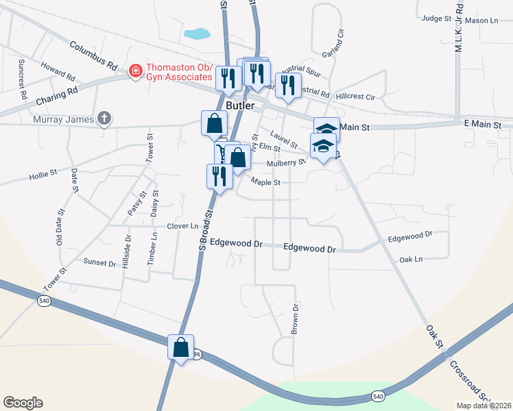 map of restaurants, bars, coffee shops, grocery stores, and more near 16 Meadowdale Street in Butler