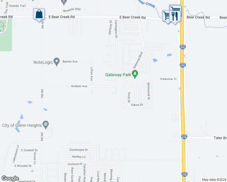 map of restaurants, bars, coffee shops, grocery stores, and more near 1013 Ronald Allen Court in Red Oak