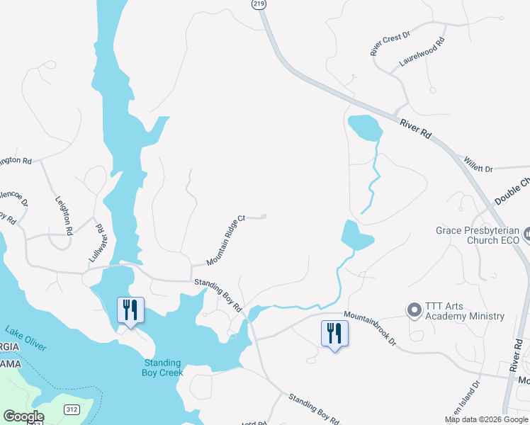 map of restaurants, bars, coffee shops, grocery stores, and more near 6 Mountain Ridge Court in Columbus