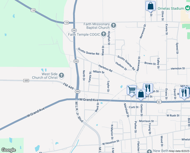 map of restaurants, bars, coffee shops, grocery stores, and more near 2704 Cobb Street in Marshall
