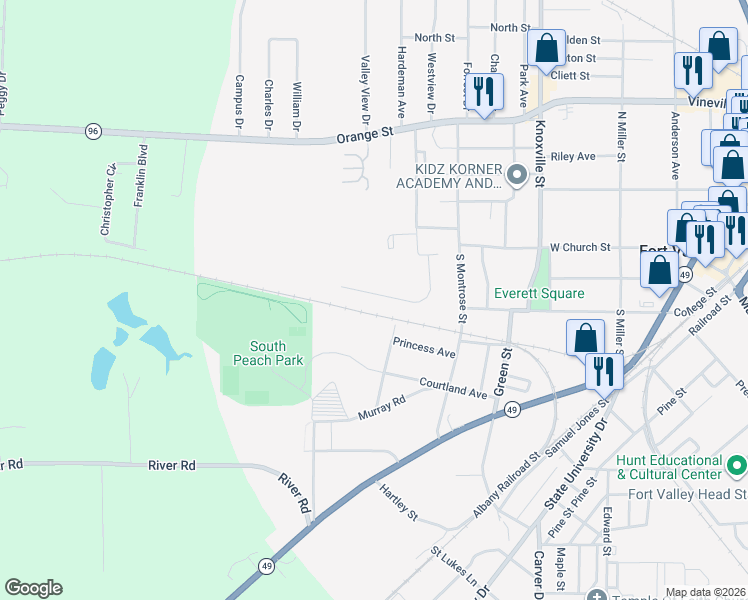 map of restaurants, bars, coffee shops, grocery stores, and more near 300 Warwick Avenue in Fort Valley