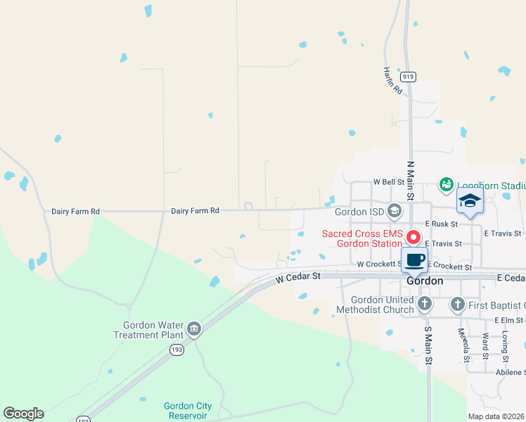 map of restaurants, bars, coffee shops, grocery stores, and more near 303-307 Dairy Farm Road in Gordon