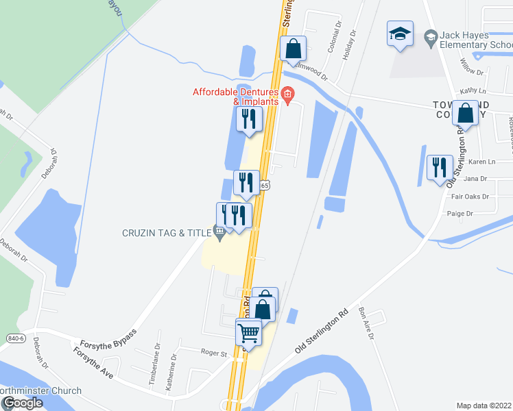map of restaurants, bars, coffee shops, grocery stores, and more near 2969 Sterlington Road in Monroe