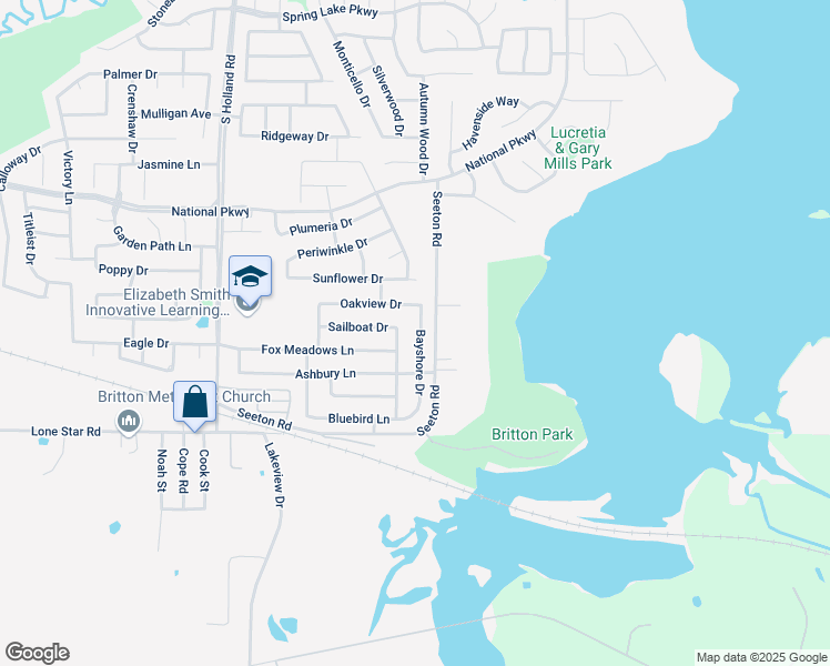 map of restaurants, bars, coffee shops, grocery stores, and more near 708 Bayshore Drive in Mansfield