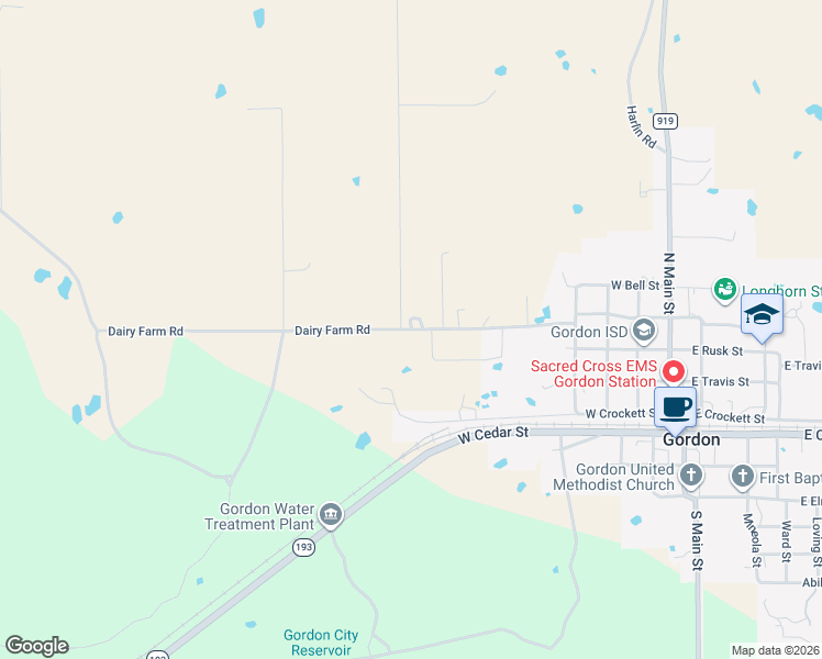 map of restaurants, bars, coffee shops, grocery stores, and more near 303 Dairy Farm Road in Gordon