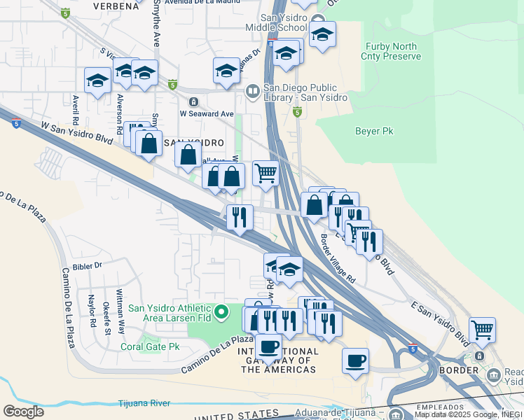 map of restaurants, bars, coffee shops, grocery stores, and more near 181 Willow Road in San Diego