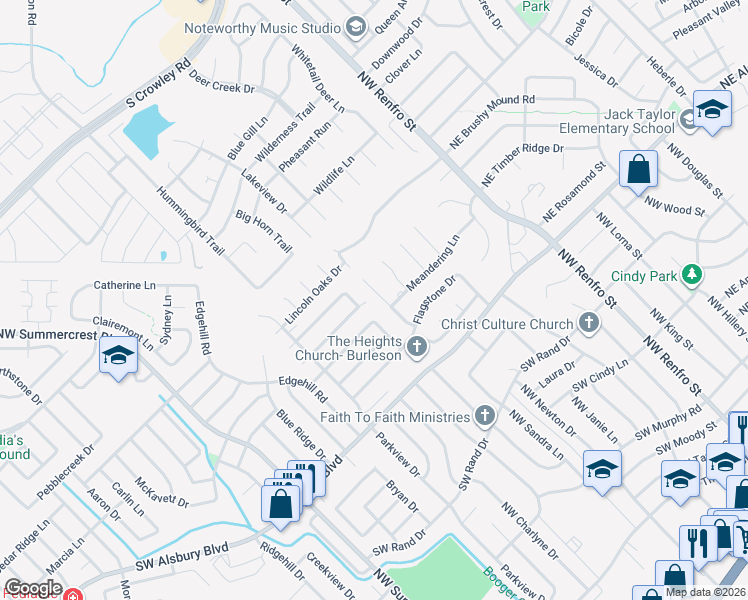 map of restaurants, bars, coffee shops, grocery stores, and more near 858 Copperfield Drive in Burleson