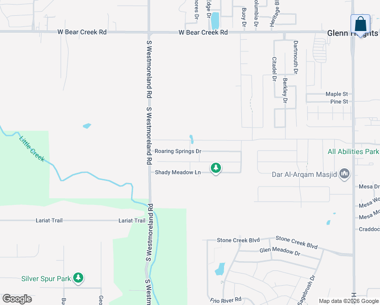 map of restaurants, bars, coffee shops, grocery stores, and more near 624 Roaring Springs Drive in Glenn Heights