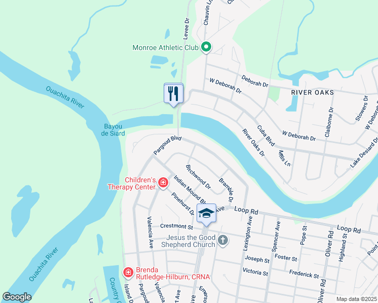 map of restaurants, bars, coffee shops, grocery stores, and more near 2702 Bramble Drive in Monroe