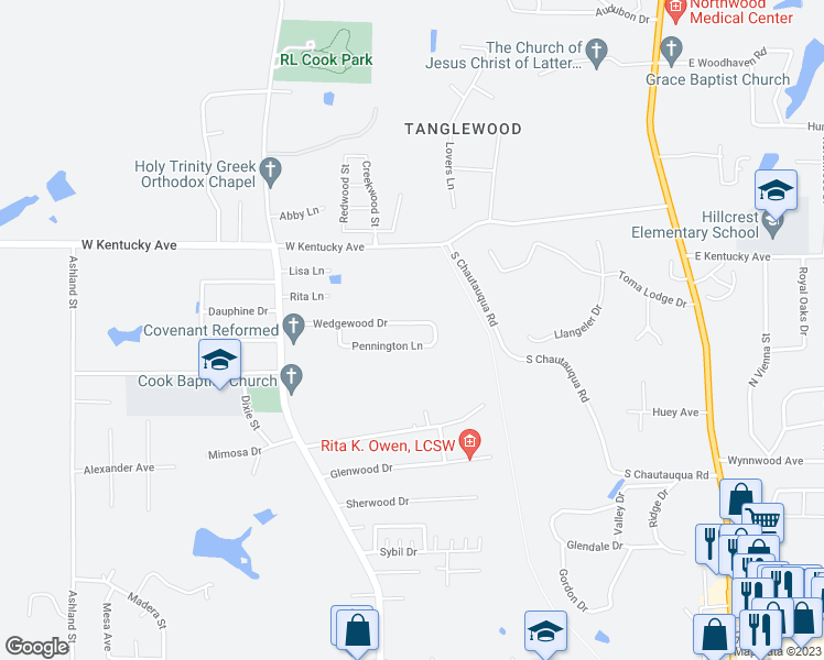 map of restaurants, bars, coffee shops, grocery stores, and more near 917 Wedgewood Drive in Ruston