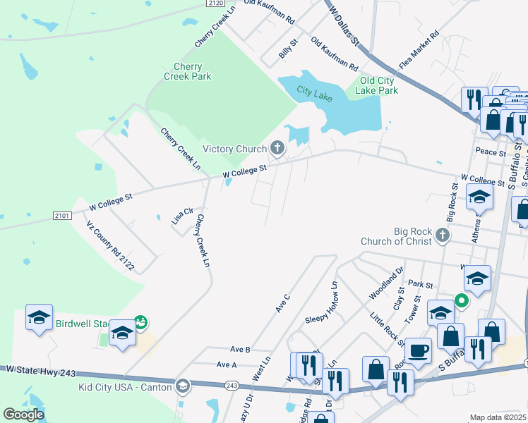 map of restaurants, bars, coffee shops, grocery stores, and more near 1201 West College Street in Canton