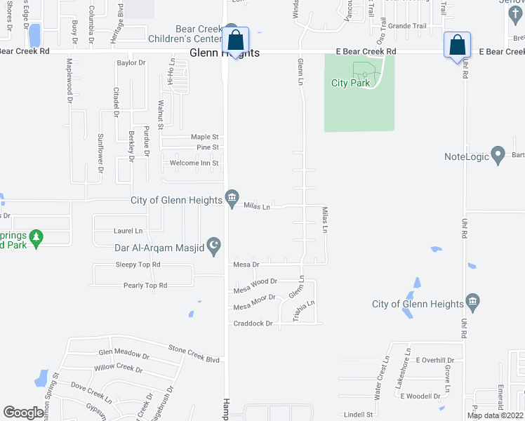 map of restaurants, bars, coffee shops, grocery stores, and more near 120 Milas Lane in Glenn Heights