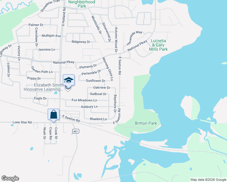 map of restaurants, bars, coffee shops, grocery stores, and more near 701 Bayshore Drive in Mansfield
