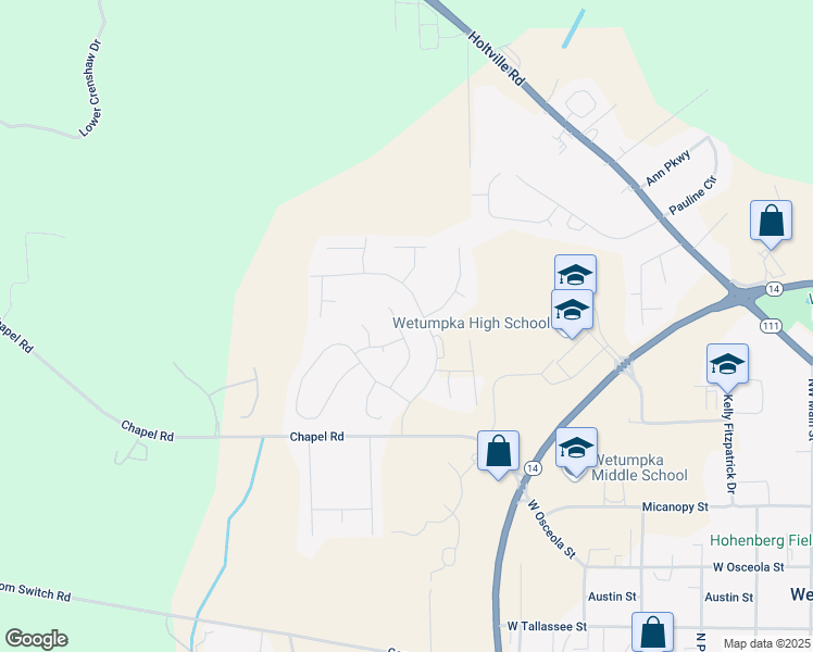 map of restaurants, bars, coffee shops, grocery stores, and more near 146 Barnes Court in Wetumpka