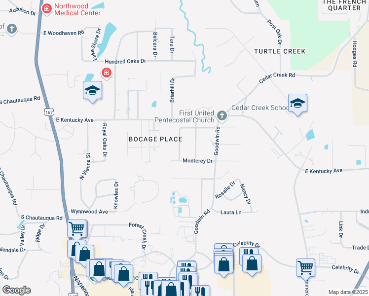 map of restaurants, bars, coffee shops, grocery stores, and more near 2200 Winchester Drive in Ruston