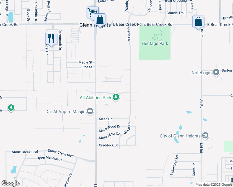 map of restaurants, bars, coffee shops, grocery stores, and more near 209 Milas Lane in Glenn Heights