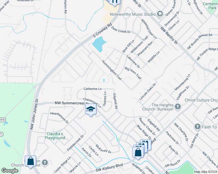 map of restaurants, bars, coffee shops, grocery stores, and more near 1220 Catherine Lane in Burleson