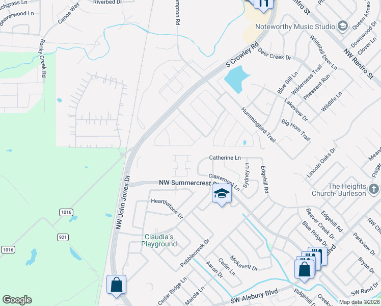 map of restaurants, bars, coffee shops, grocery stores, and more near 1200 Sunnyvale Lane in Burleson