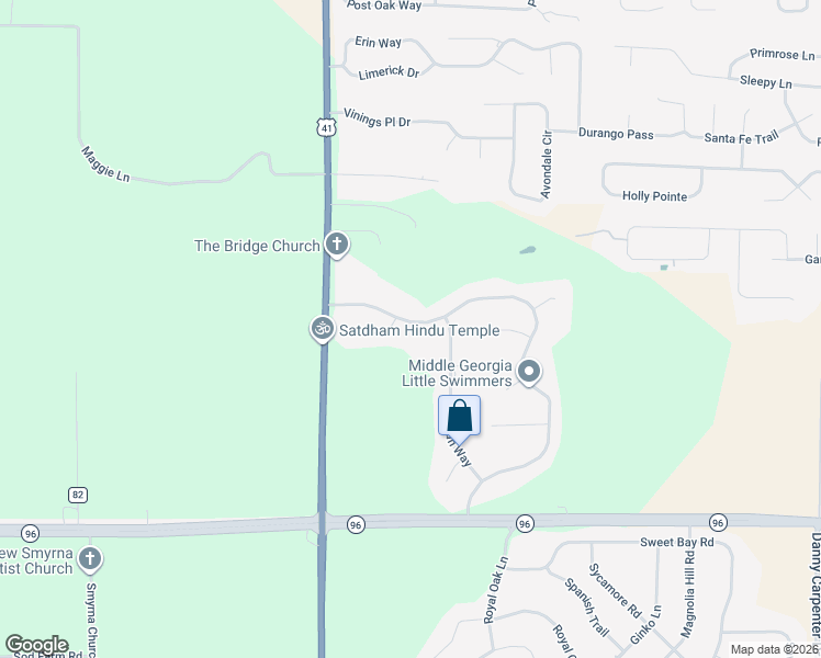 map of restaurants, bars, coffee shops, grocery stores, and more near 425 Brantley Ridge in Warner Robins